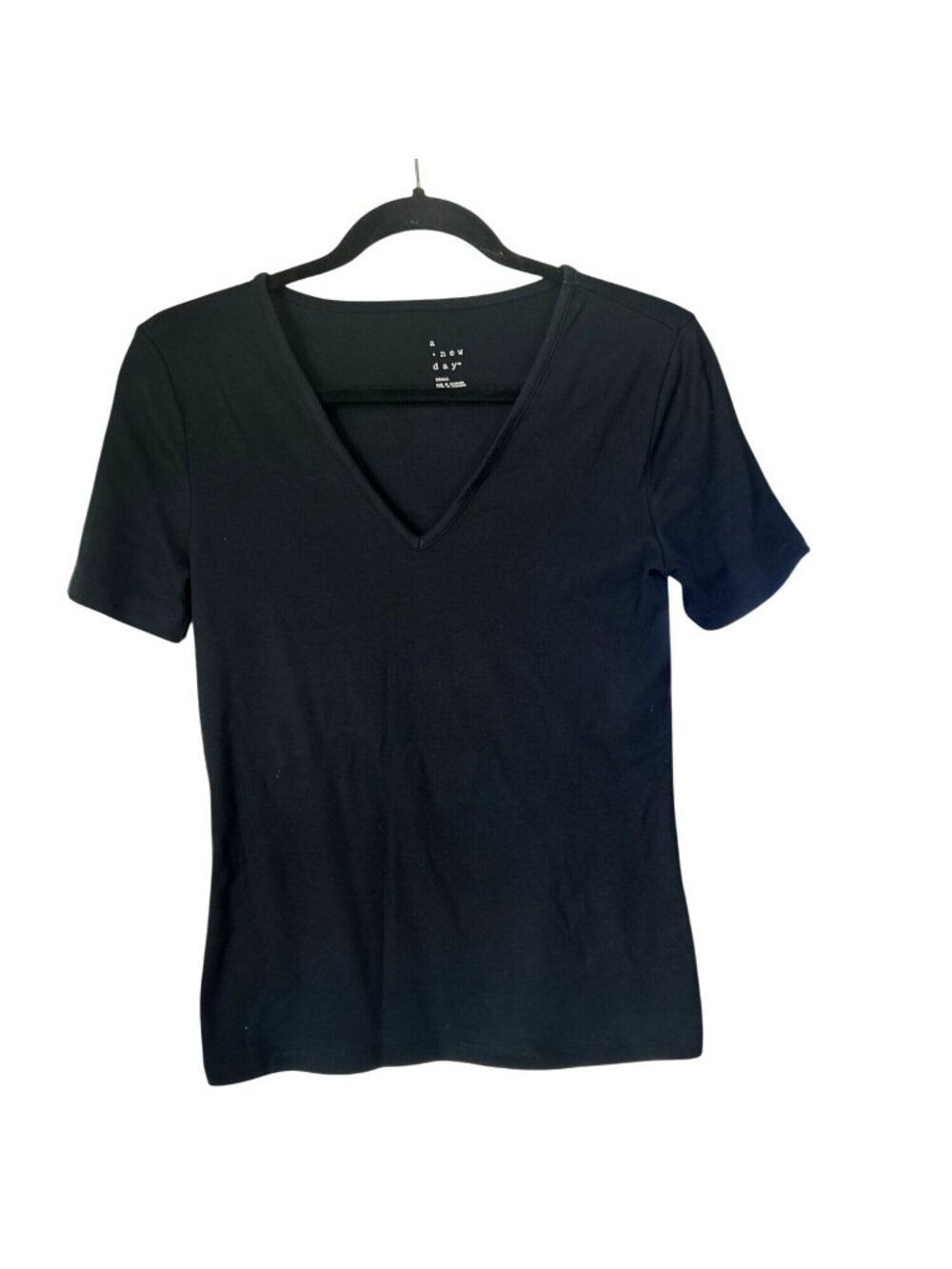A New Day Womens Black V-Neck Short Sleeve T-Shirt Size Small